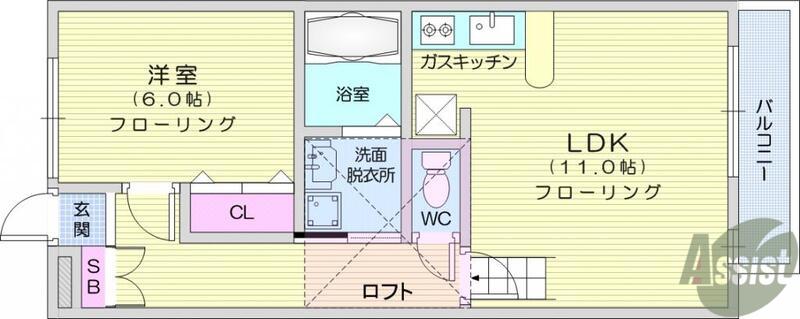 キャステール砂押2(1LDK/1階)の間取り写真