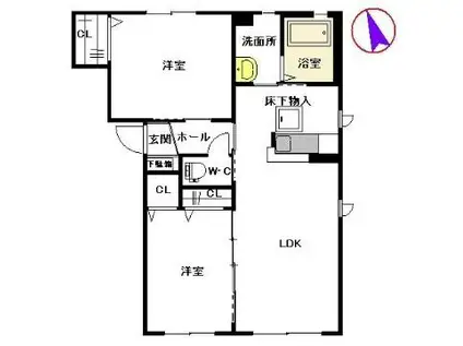 パトリー安心院 A棟(2LDK/1階)の間取り写真