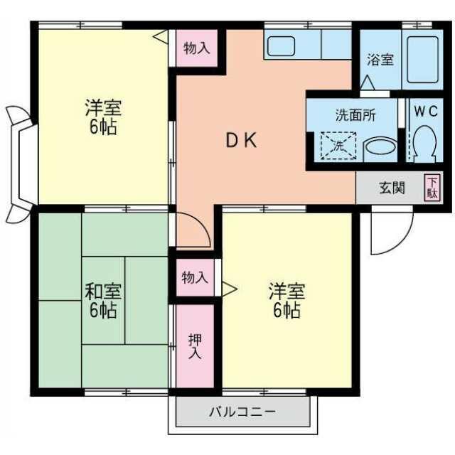 リルパーム南林間(3DK/2階)の間取り写真