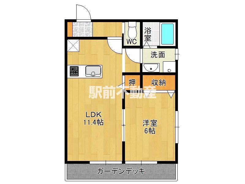 BOSCO高木瀬東(1LDK/1階)の間取り写真