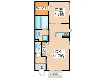 カーザルナ(1LDK/1階)の間取り写真