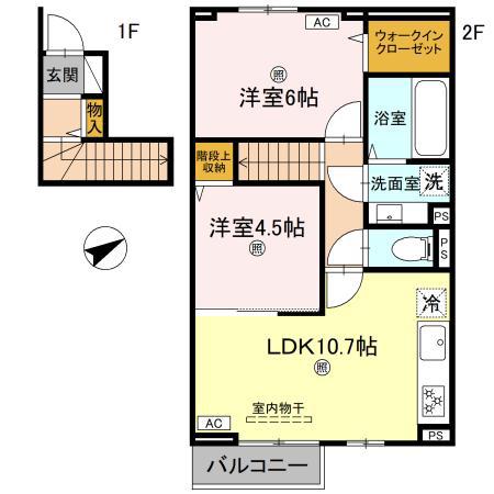 D-ROOM上滝野(2LDK/2階)の間取り写真