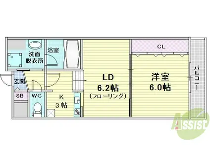 ノースVILLAGE壱番館(1LDK/9階)の間取り写真