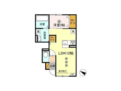 クレスト千波(1LDK/1階)の間取り写真