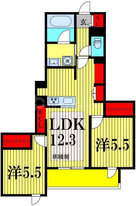 プレミアメゾン(2LDK/1階)の間取り写真