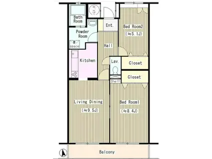 フローラコート(2LDK/2階)の間取り写真