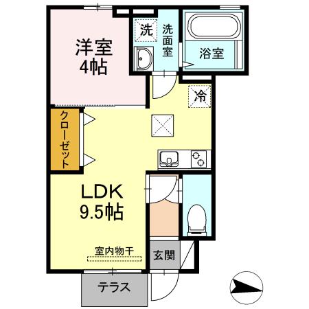 コージィーコートプルミエ(1LDK/1階)の間取り写真