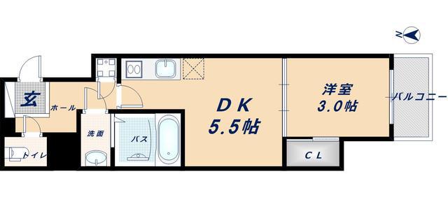 SERENITE本町REFLET(1DK/14階)の間取り写真