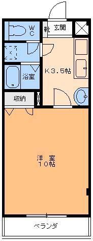 スカイハイツW(1K/4階)の間取り写真