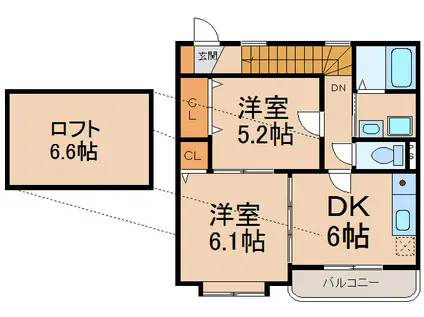 シャルマンコートB(2DK/2階)の間取り写真