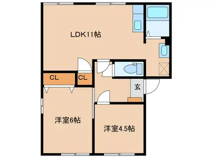 コーポ守常I(2LDK/1階)の間取り写真