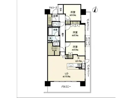 ザ・ガーデンズ勾当台通タワーレジデンス(3LDK/11階)の間取り写真