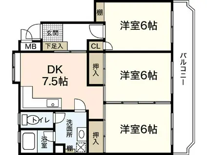 ひのかわマンション(3DK/2階)の間取り写真