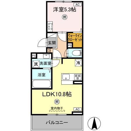 SAKURA A棟(1LDK/2階)の間取り写真