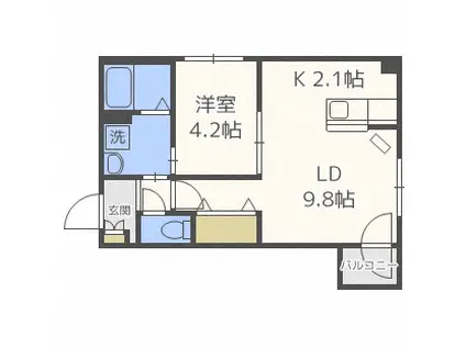 ALBA GRANDE麻生(1LDK/4階)の間取り写真