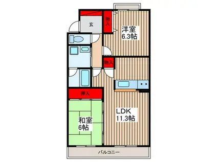 キングホームズ2番館A棟(2LDK/1階)の間取り写真