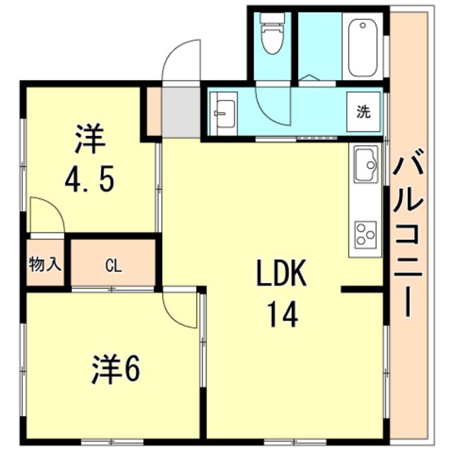グリーンヒル山本通(2LDK/2階)の間取り写真