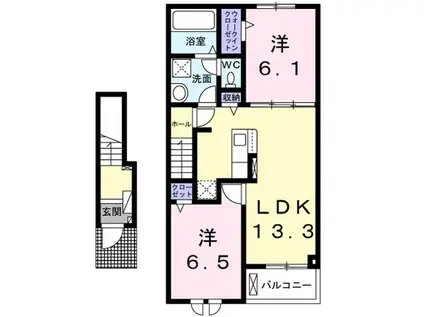 アルカンシエルD(2LDK/2階)の間取り写真