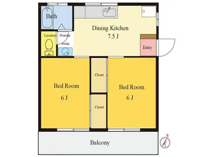 コーポ肥田(2DK/2階)の間取り写真