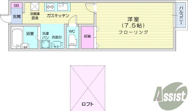 ブルーリーフⅠ(1K/1階)の間取り写真