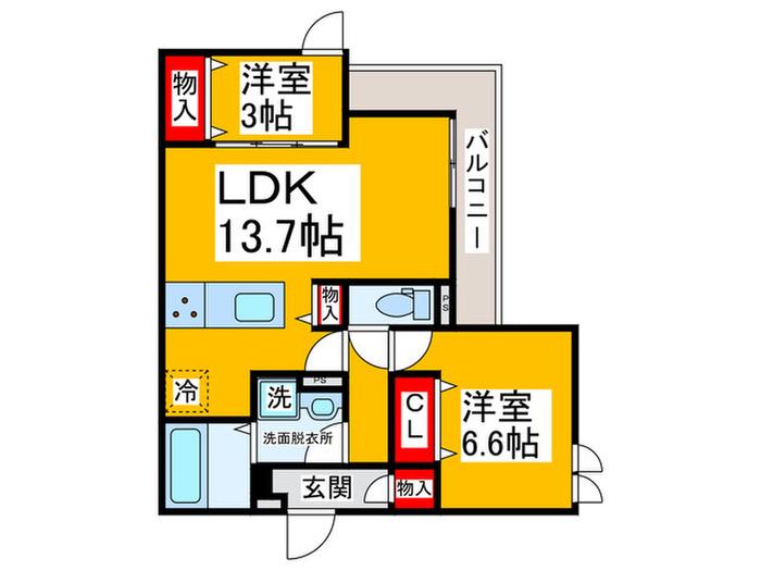 CASA MUKAINO(2LDK/3階)の間取り写真