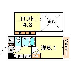 エステムコート三宮イーストポルトマーレ(1K/2階)の間取り写真