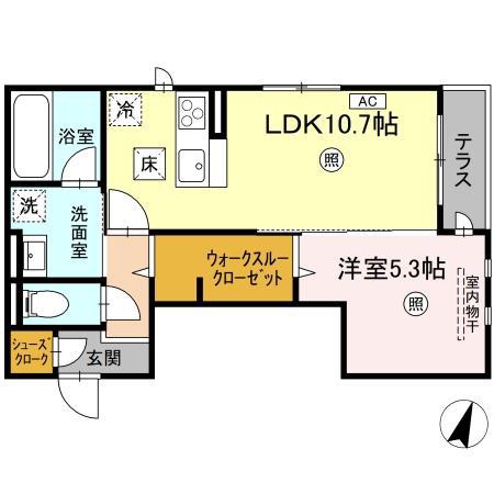 レーヴ・ウェル松代(1LDK/1階)の間取り写真