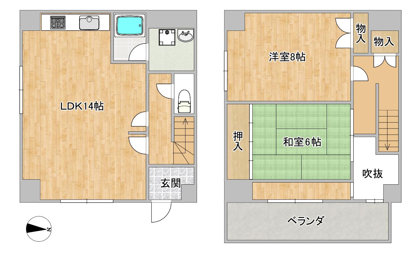 エクセルウィーン塚本(2LDK/1階)の間取り写真