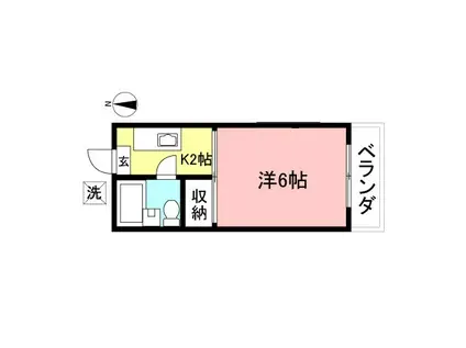 フラワーハイツ A棟(1K/2階)の間取り写真