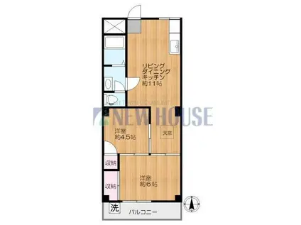 高城ビル(2LDK/2階)の間取り写真