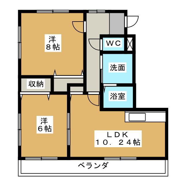 ヴィラージュ山辺 B(2LDK/2階)の間取り写真