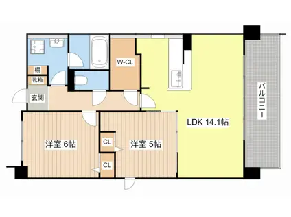 プリエールソシア(2LDK/4階)の間取り写真