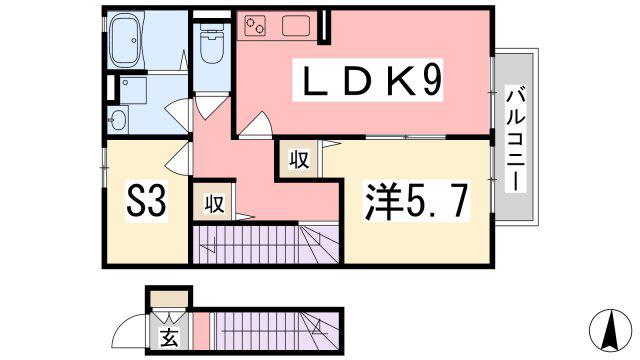 ヴァルトC棟(1SLDK/2階)の間取り写真