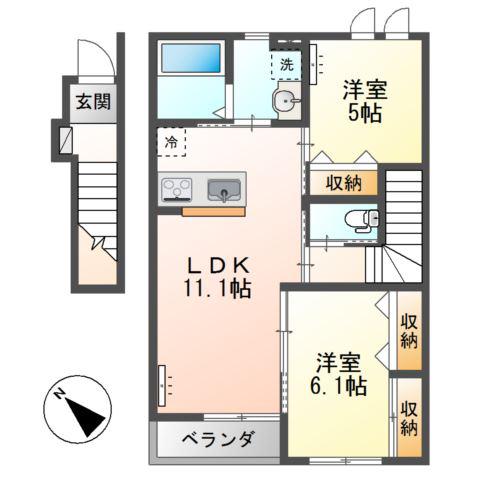 元吉田町アパート(2LDK/2階)の間取り写真
