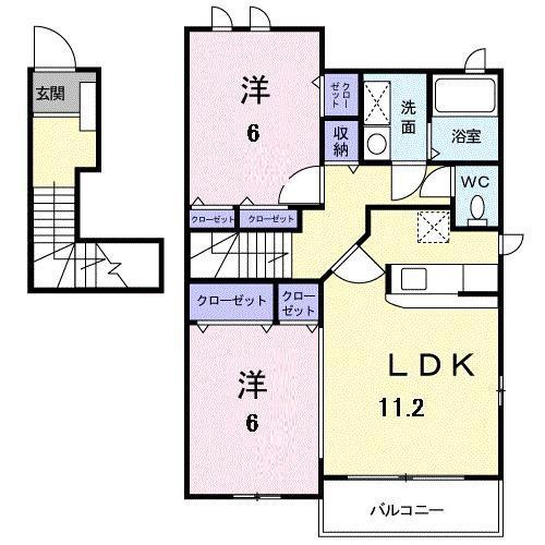 パストラル川部A(2LDK/2階)の間取り写真