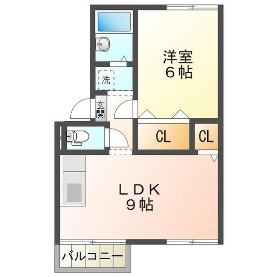 プレジール三宅C棟(1LDK/2階)の間取り写真