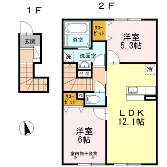 D-ROOM七重浜(2LDK/2階)の間取り写真