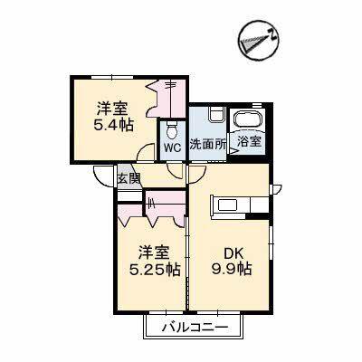 メゾンパークス 参番館(2DK/2階)の間取り写真