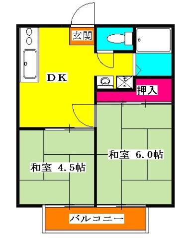 単正ハイツ(2DK/2階)の間取り写真