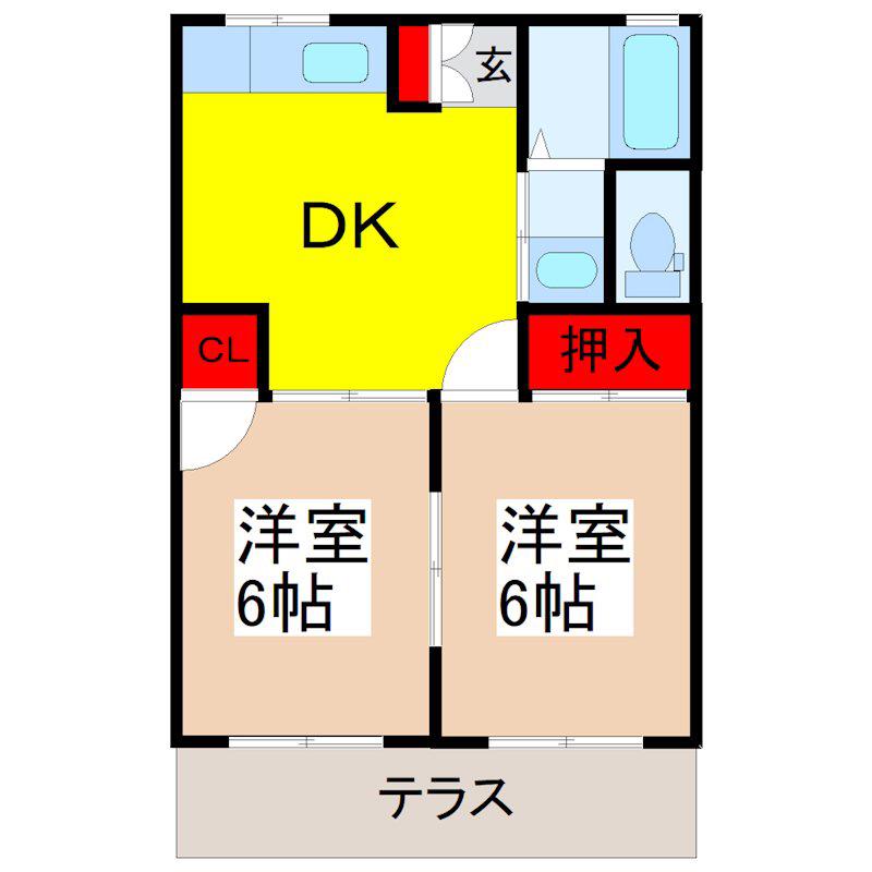 コーポ松城A(2DK/1階)の間取り写真