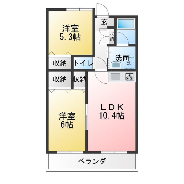 メルベーユ大浜(2LDK/2階)の間取り写真