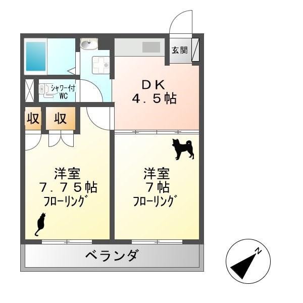 パークウエスト上田(2DK/3階)の間取り写真