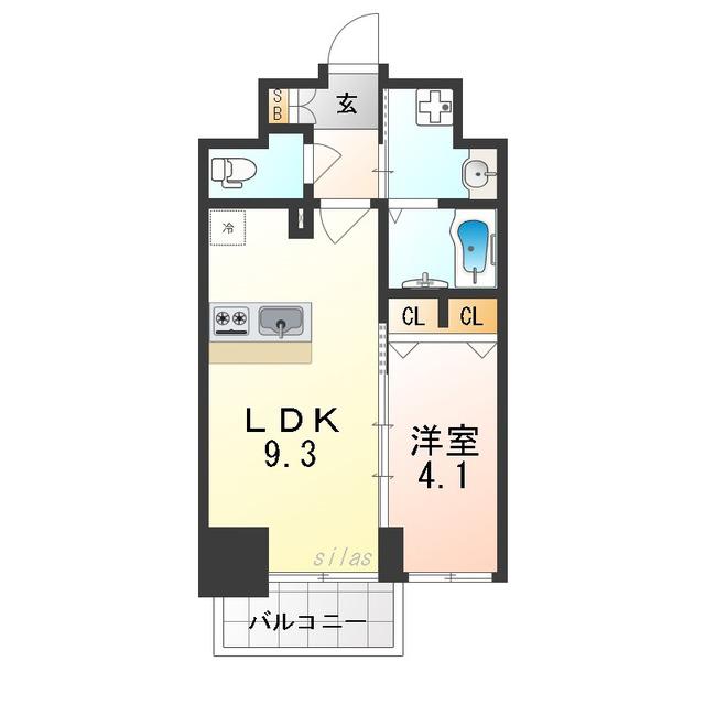 ソルテラスOSAKA塚本(1LDK/2階)の間取り写真
