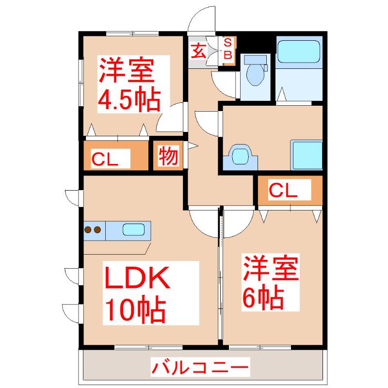 スマイラックス妙見(2LDK/2階)の間取り写真