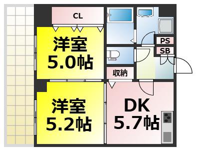 グランパシフィック大正(2DK/9階)の間取り写真