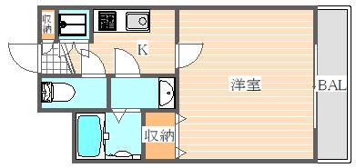 エルフィナ上呉服町(1K/4階)の間取り写真