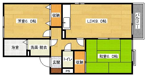 グリーンハイツ上安(2LDK/2階)の間取り写真