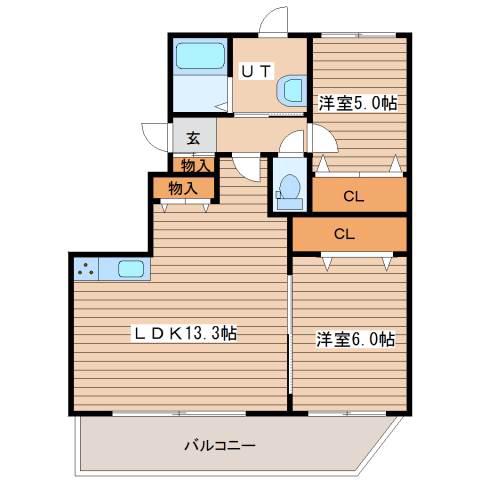 エルミタージュ琴似(2LDK/3階)の間取り写真