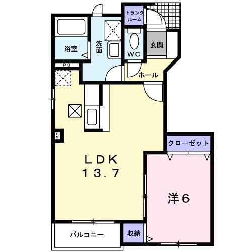 エスカパード(1LDK/1階)の間取り写真