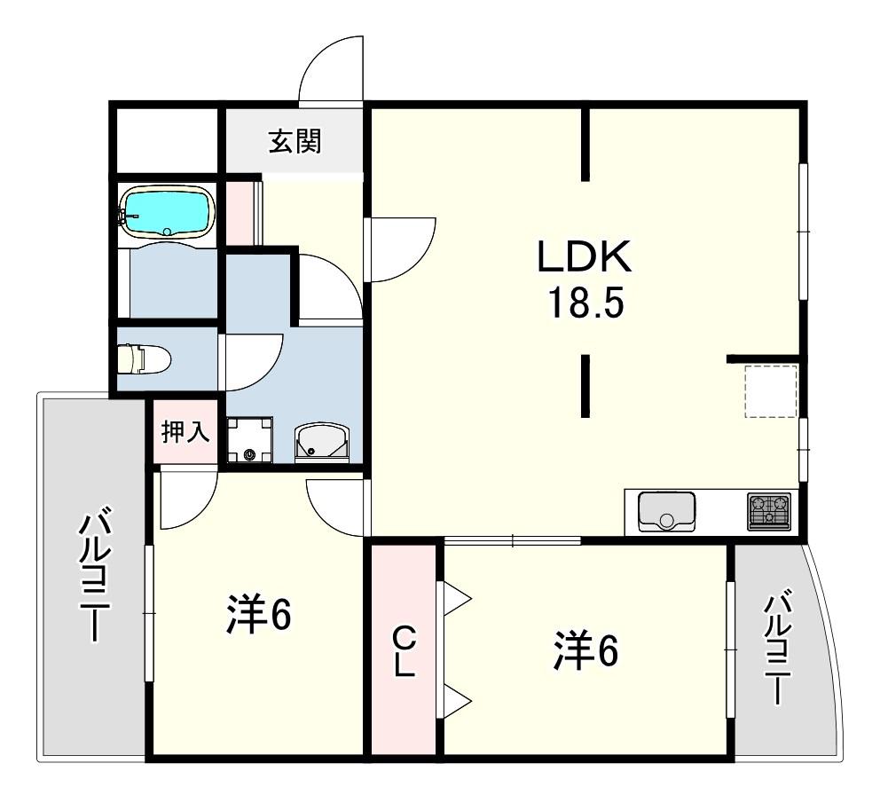 西脇ハイランドハイツ白鳳(2LDK/3階)の間取り写真
